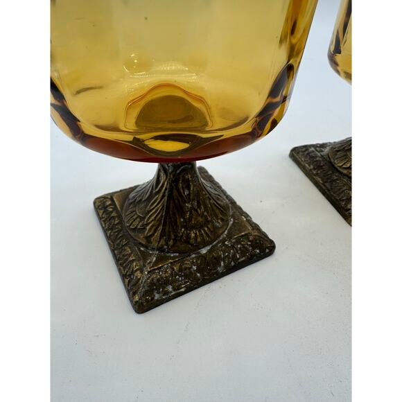 VTG Patina table votive candle set glass Thanksgiving Holiday party yellow amber - Picture 2 of 9